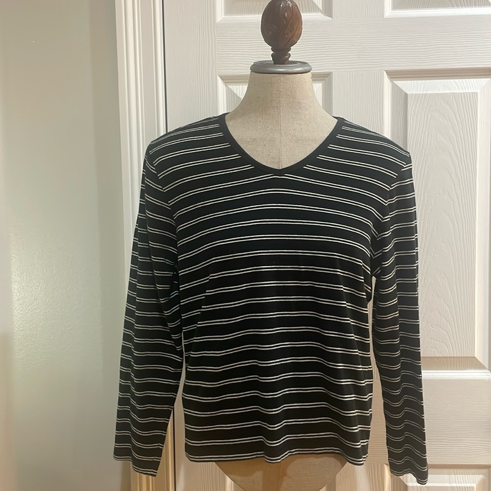 Vintage 90s Liz Claiborne striped long sleeve top cotton stretch women’s size PM